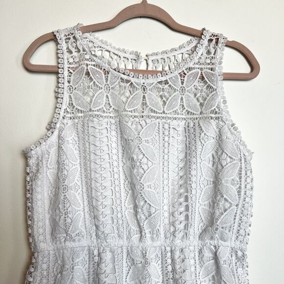 BB Dakota Sandra Dress White Lace Embroidery Mini Crochet Sz S - Picture 3 of 14